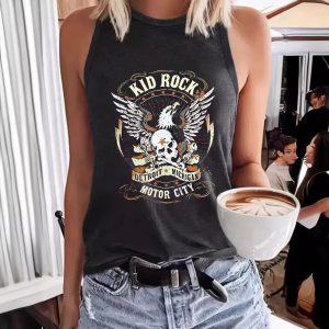 Letter-print Crew-neck Tank Top Spring-Summer Casual Sleeveless Top For Women